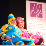 The ugly sisters promote LMF at Camberley Theatre.
