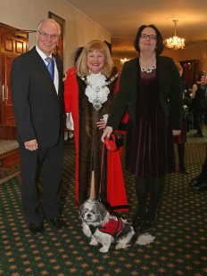 Mayor greets Action for Carers chair - Karen Holdsworth Cannon & her trusty assistance dog.