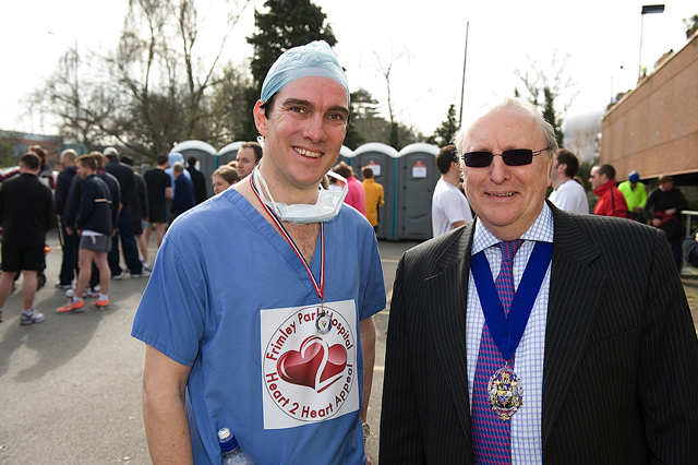 Deputy Mayor -Cllr John May started the Frimley Park Road Race in 2011. Pictured with Cardiologist Matt Fairclough